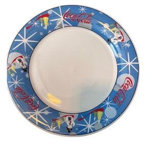 Coca-Cola Christmas Dinner Plate Snowman Snowflake Blue Vintage Holiday Decor